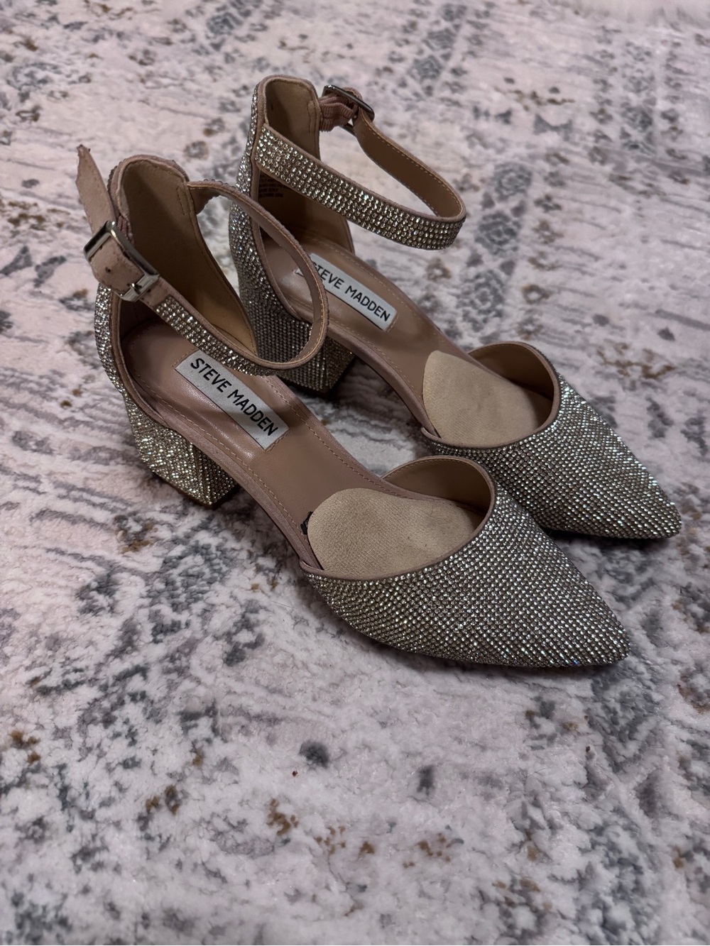 Steve Madden Crystal Embellished Pointed Toe Ankle-Strap Heels - Silver